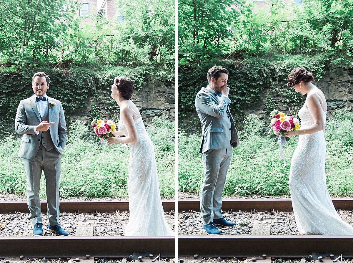 Candid first look pictures on the train tracks in Beacon, Hudson Valley, NY, photographed by Clean Plate Pictures