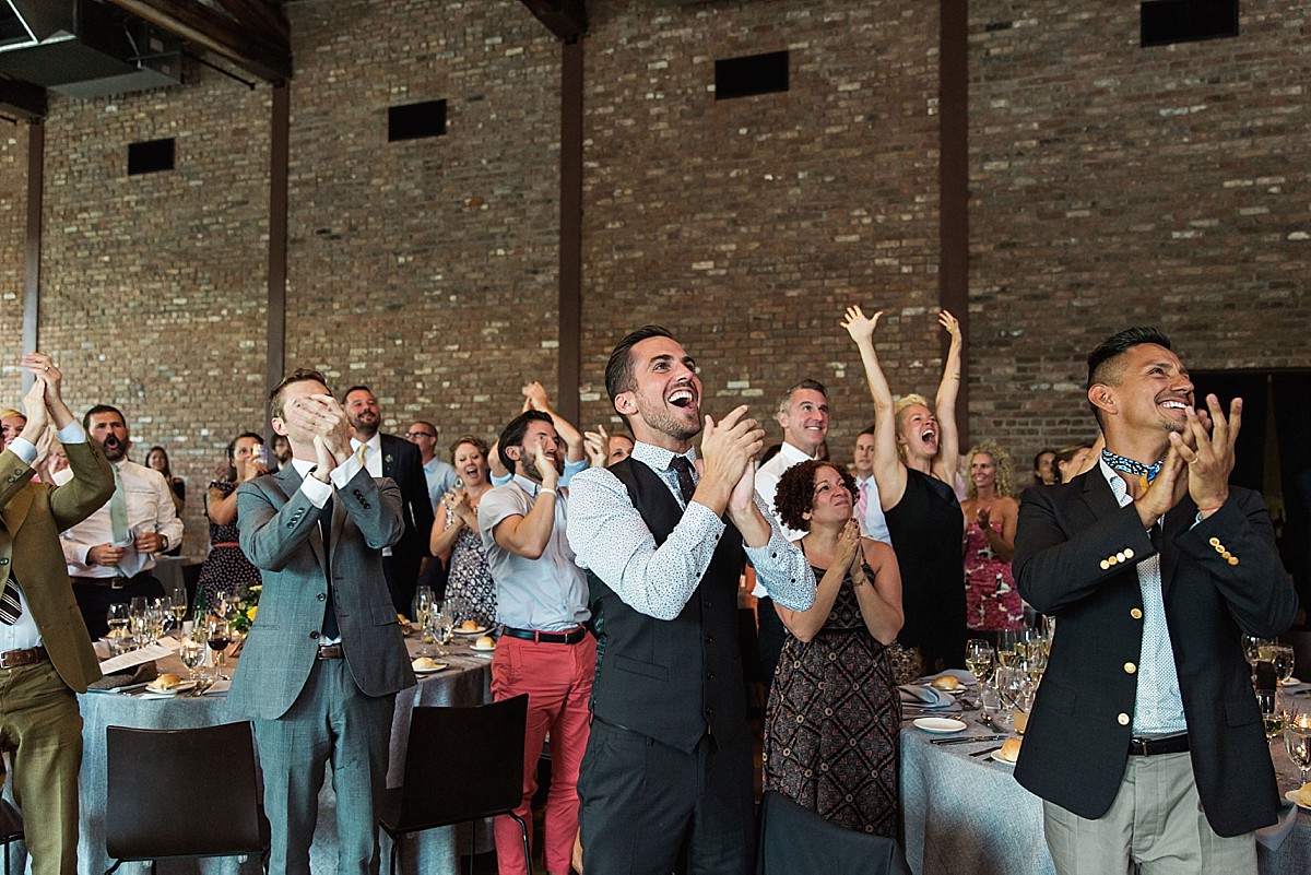 Photojournalistic romantic wedding reception photography at the Roundhouse, Beacon, NY by Clean Plate Pictures, Hudson Valley wedding photographer