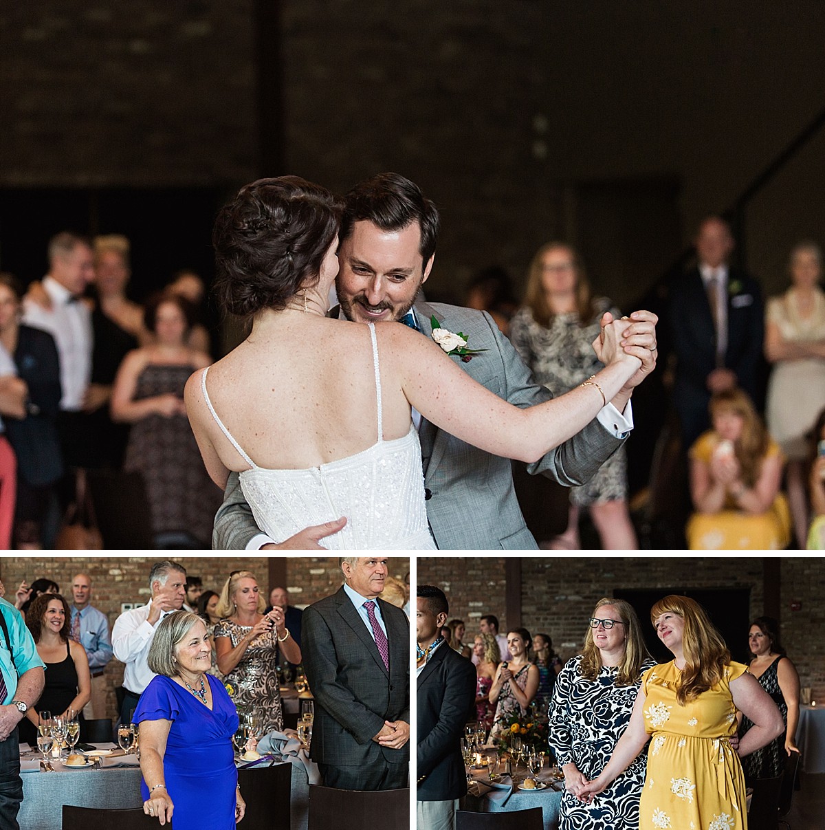 Photojournalistic romantic wedding reception photography at the Roundhouse, Beacon, NY by Clean Plate Pictures, Hudson Valley wedding photographer