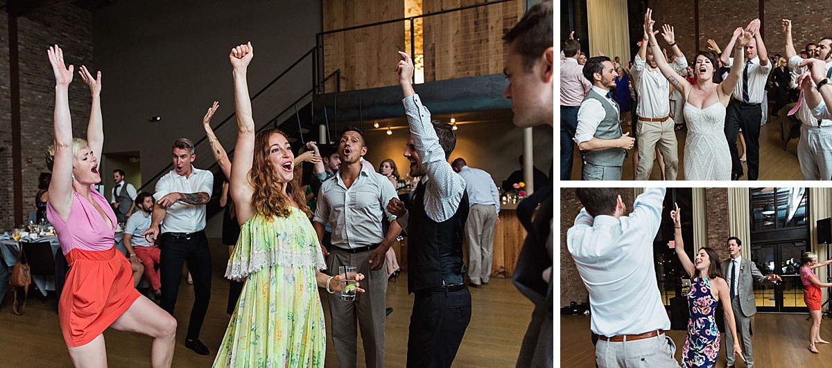 Candid wedding reception dancing photos at a Roundhouse, Beacon NY wedding by Clean Plate Pictures, Hudson Valley wedding photographer.