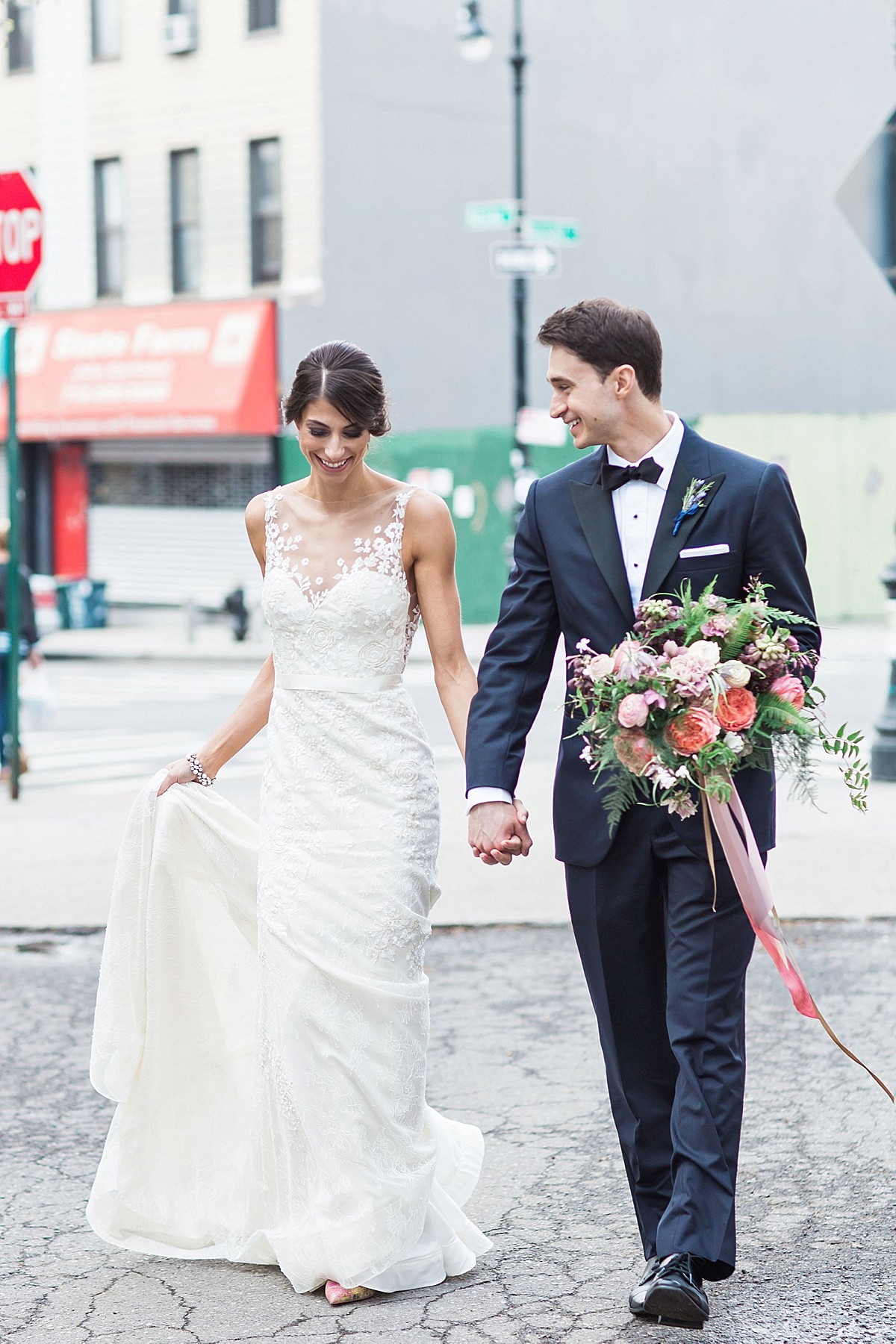 Street wedding photography in Williamsburg, NY by Clean Plate Pictures, Brooklyn Wedding Photographer