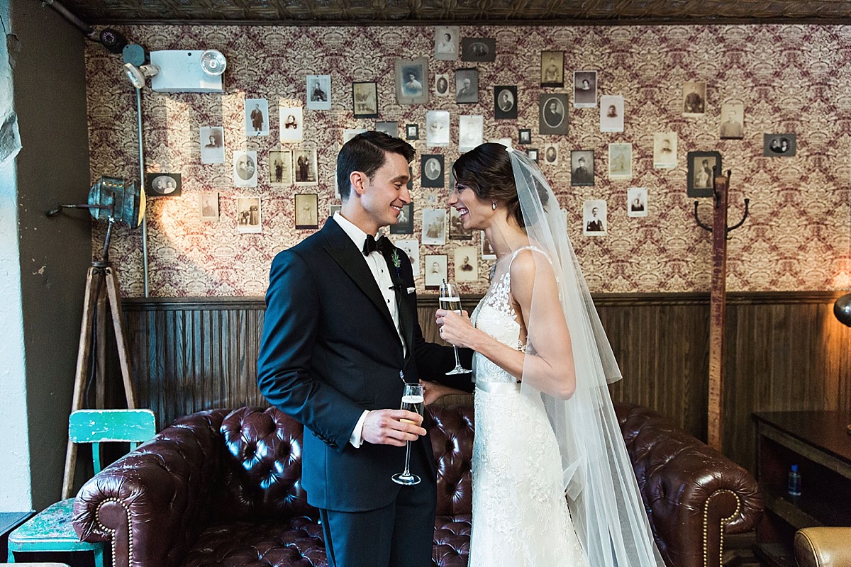 Couples portraits in the Brooklyn Winery portraits room by Clean Plate Pictures, Brooklyn Winery Wedding Photographer