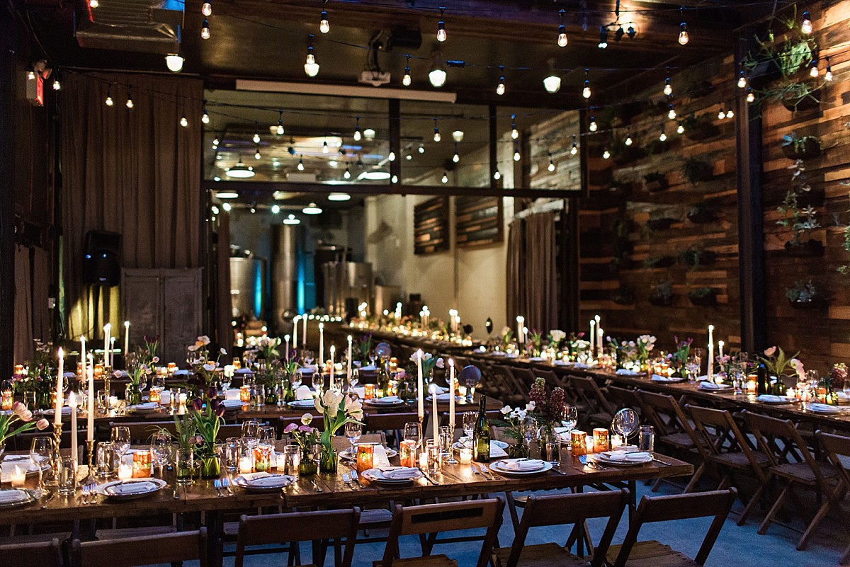 Brooklyn Winery wedding reception tablescape detail pictures by Clean Plate Pictures, Brooklyn Wedding Photographer