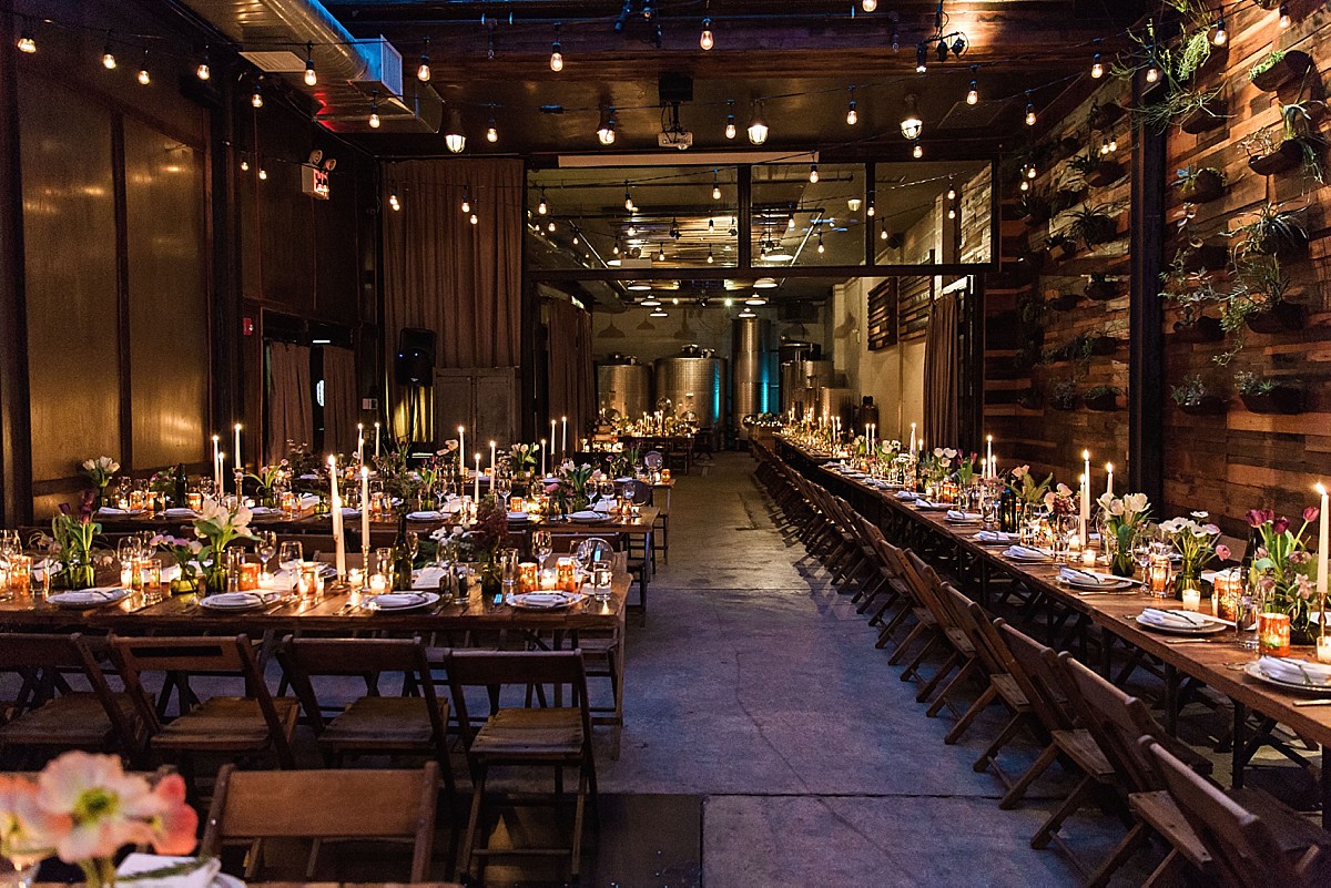 Brooklyn Winery wedding reception tablescape detail pictures by Clean Plate Pictures, Brooklyn Wedding Photographer