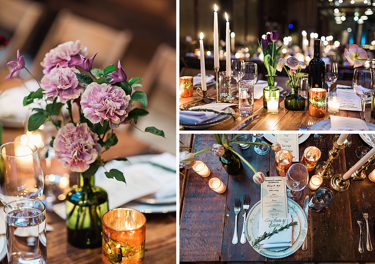 Brooklyn Winery wedding reception tablescape detail pictures by Clean Plate Pictures, Brooklyn Wedding Photographer